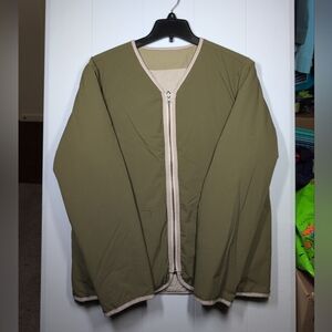 HUF Worldwide Reversible Liner Jacket Thin Puffer Cream Sage Embroidered Size S